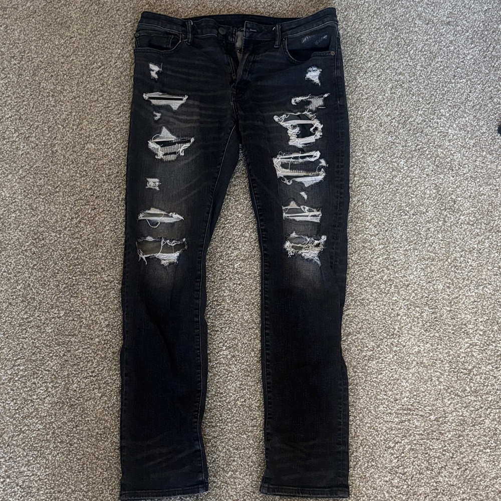 American Eagle Outfitters Black Distressed AirFlex Skinny Jeans